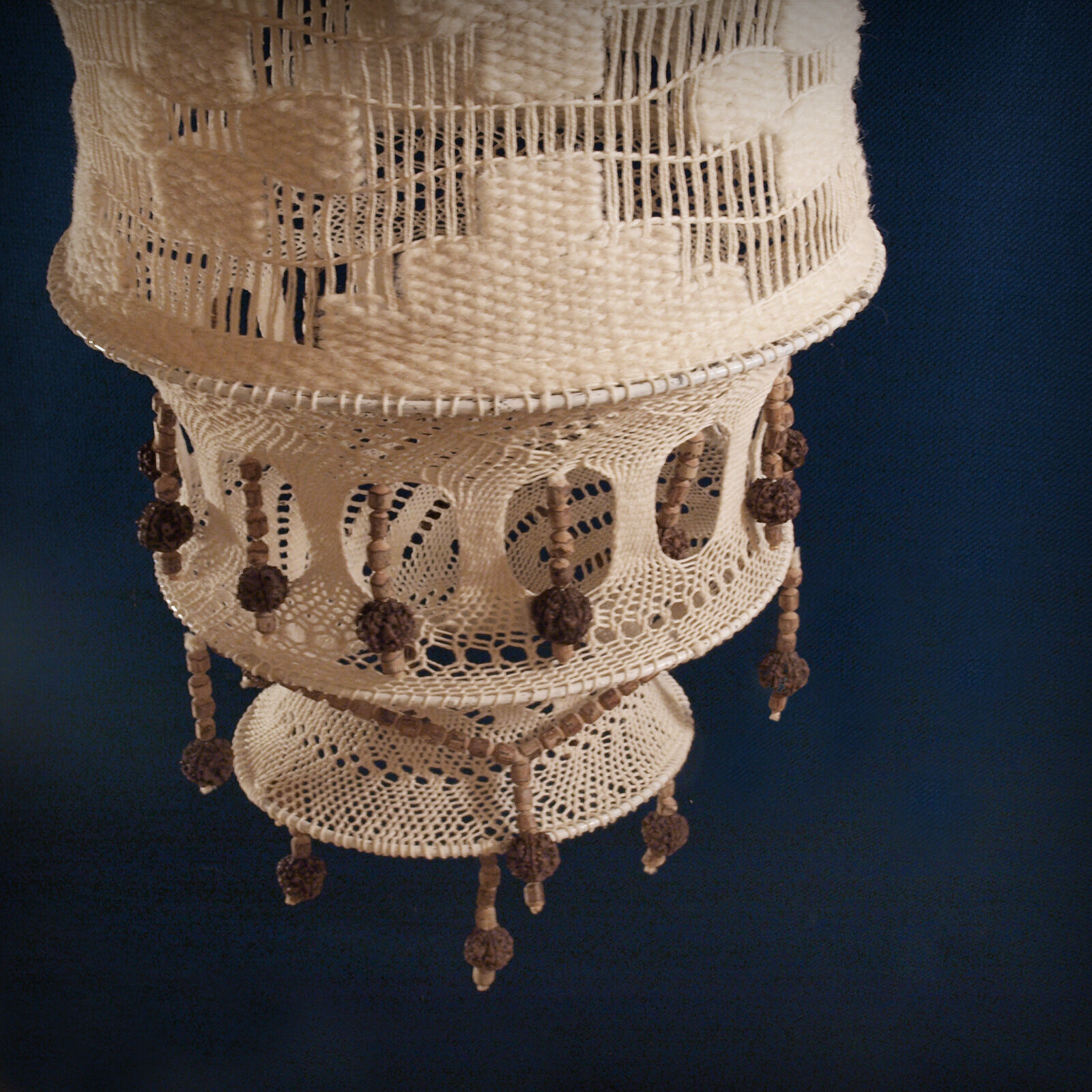 Crochet and wood chandelier