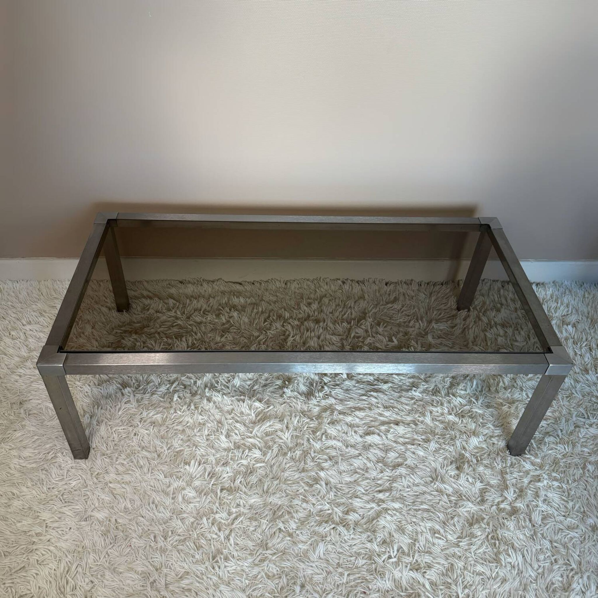 Table basse acier brossé design années 70 et gigognes