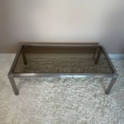 Table basse acier brossé design années 70 et gigognes