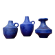Vases minimalistes allemands bleu cobalt du milieu du siècle de Hartwig Heyne Pottery, années 1960, ensemble de 3