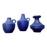 Vases minimalistes allemands bleu cobalt du milieu du siècle de Hartwig Heyne Pottery, années 1960, ensemble de 3