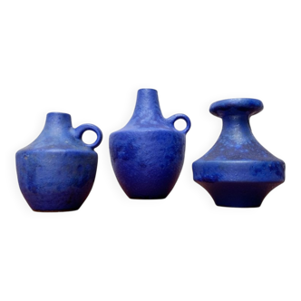 Mid-century German minimalist cobalt blue vases by Hartwig Heyne Pottery, 1960s, set of 3.