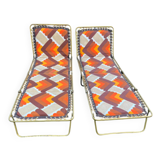 Pair of vintage Lafuma sun loungers in perfect condition
