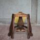 Wood and rush tripod stool, vintage stool, Gothic style stool