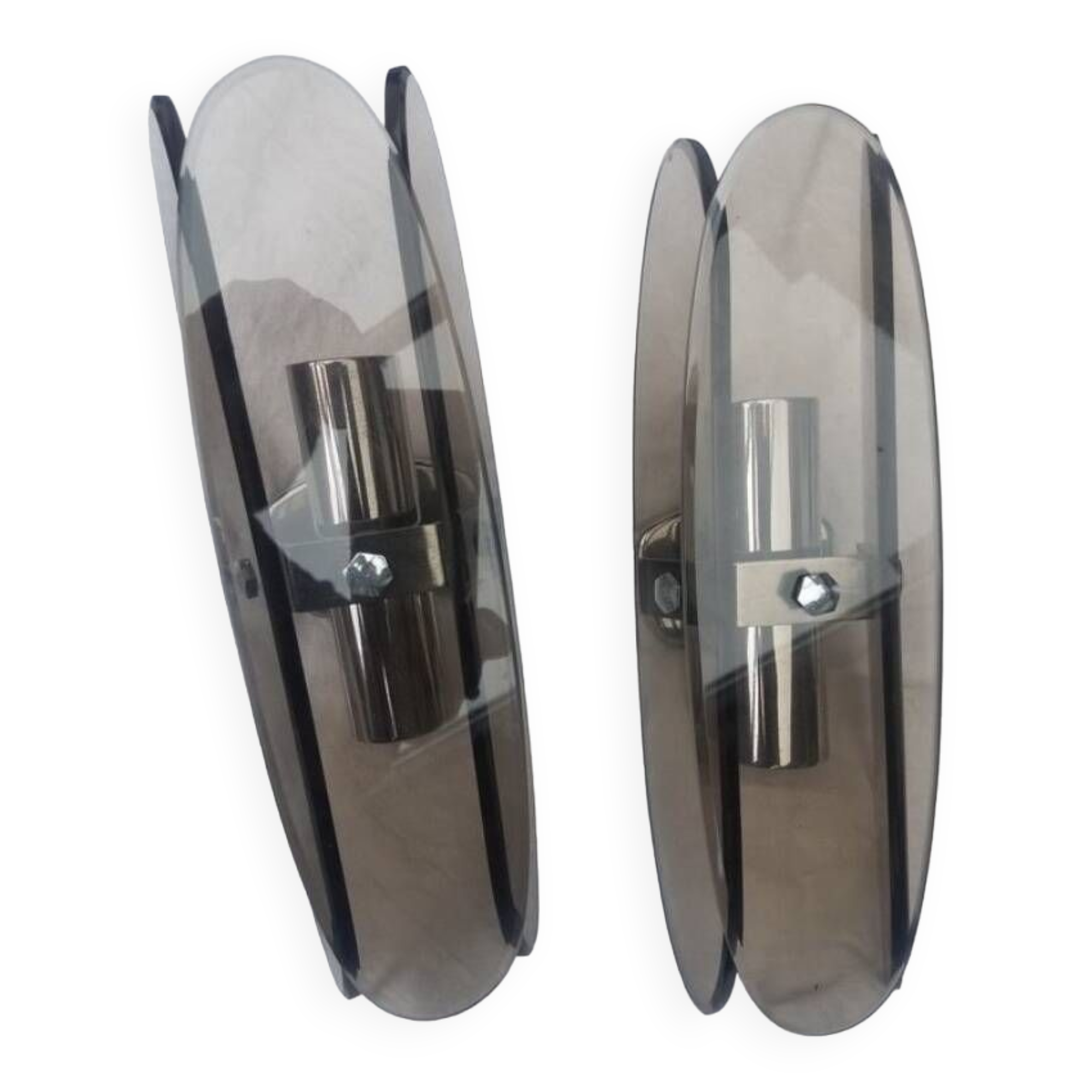 Pair of smoked glass wall lights by Veca 1960