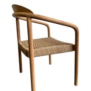 Solid wood chair with weaved seat and armrests