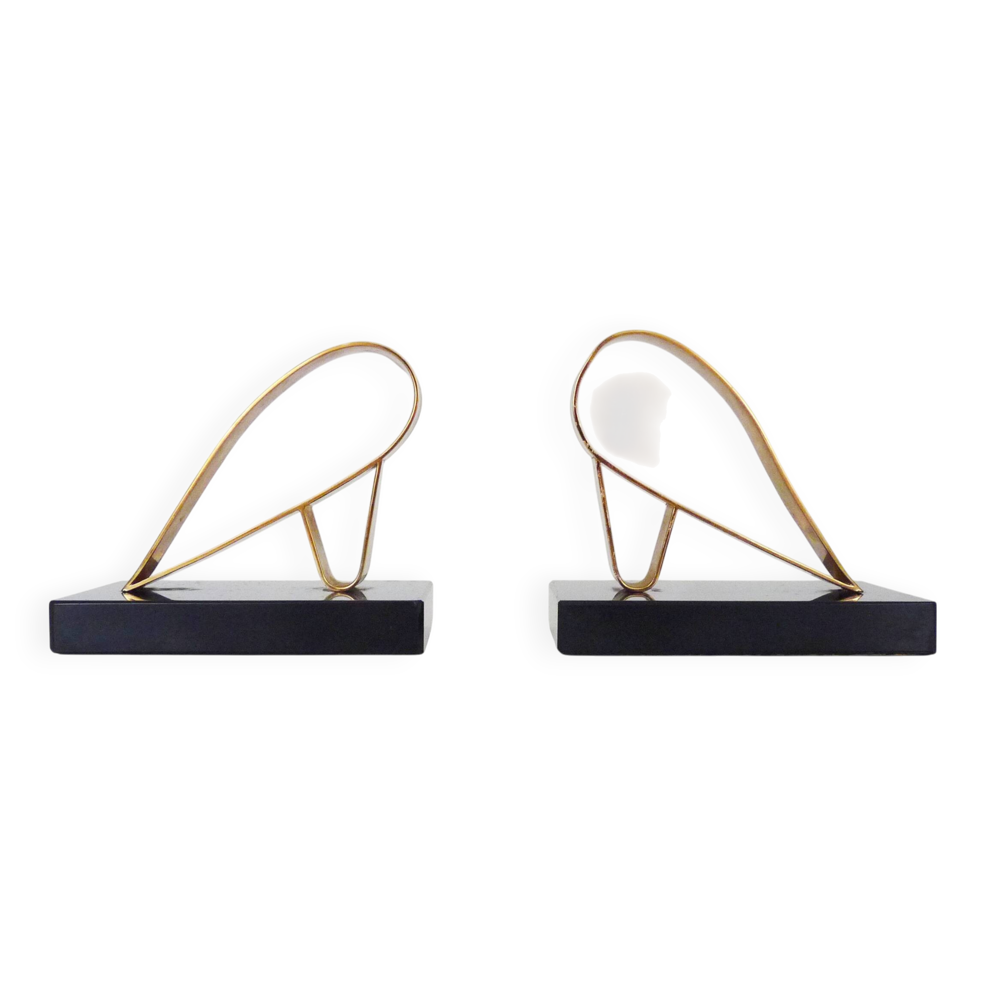 Pair of Modernist Art Deco Gold Starry Bookends on Marble Base