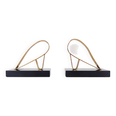 Paire de serre-livres Moderniste Art Déco Gold Starry sur socle en marbre