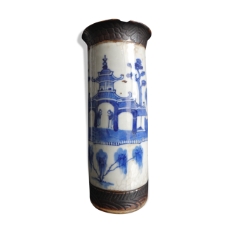 Former Chinese roll vase nanjing China white blue porcelain Qing XIX brand