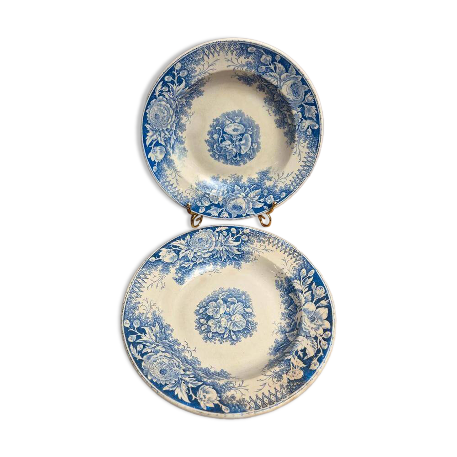 Set of 2 deep plates in Sarreguemines ironstone – Jardinière model – Various decorations