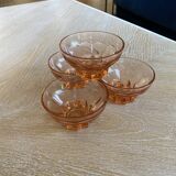 4 Glasses / Cups in translucent pink glass