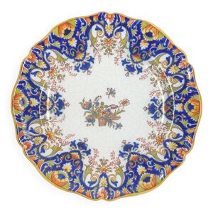 Plat faience de rouen -panier fleuri