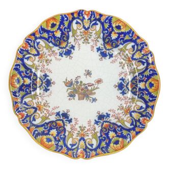 Plat faience de rouen -panier fleuri -  ø 38 cm