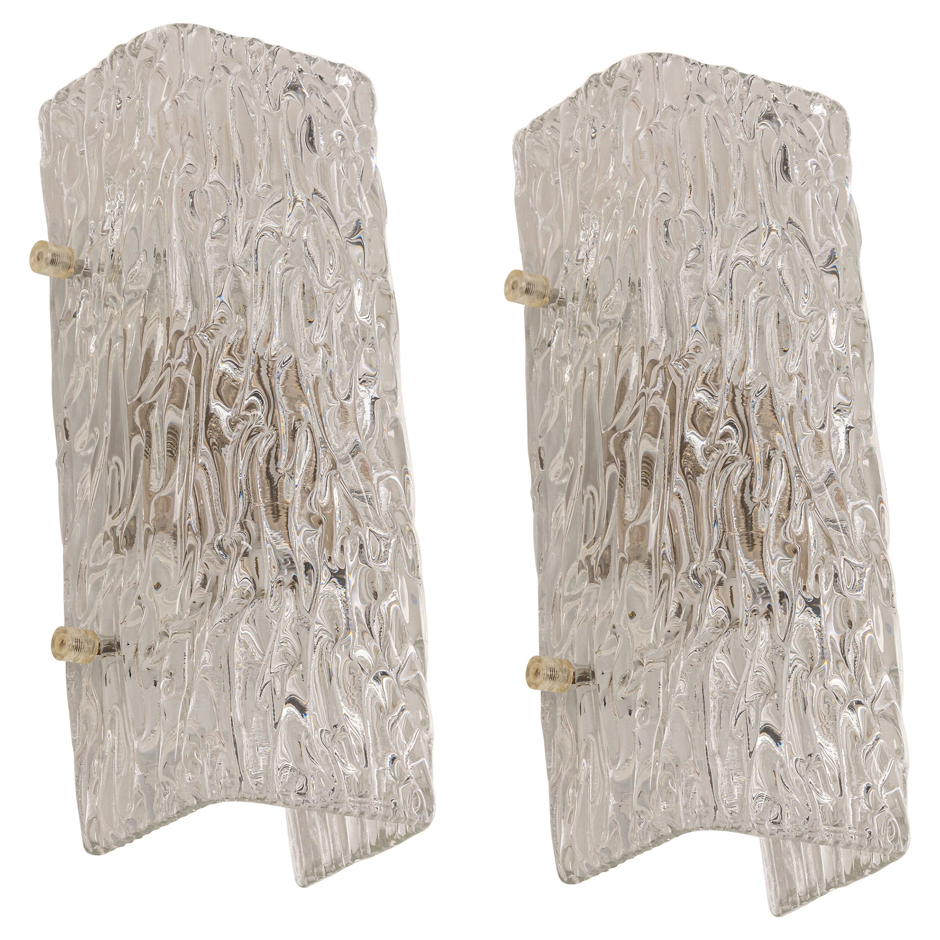 Pairs of Kalmar glass wall lights, Austria, 1960s.