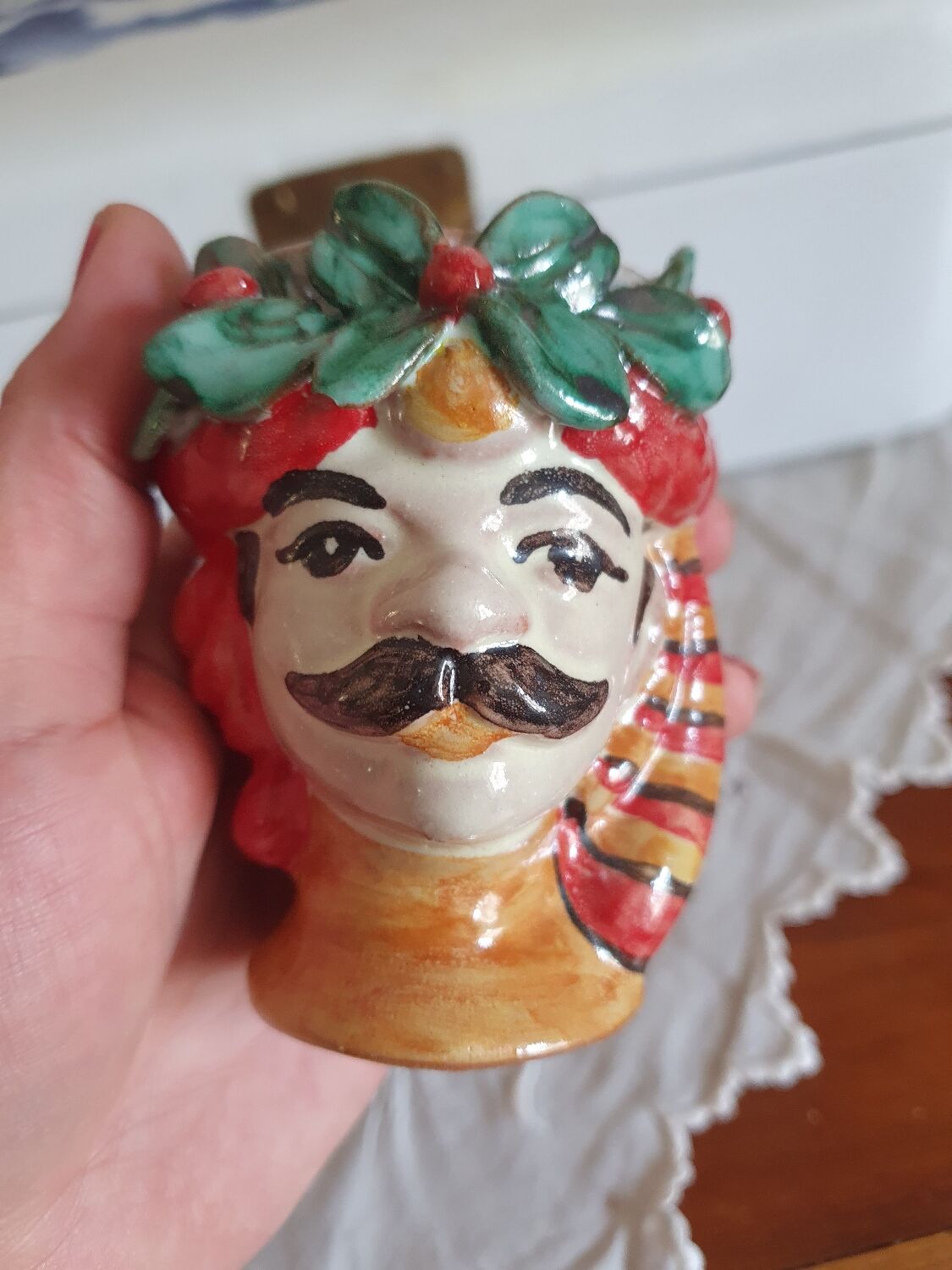 Set of 2 Sicilian vases ceramic heads of caltagirone