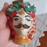 Set of 2 Sicilian vases ceramic heads of caltagirone