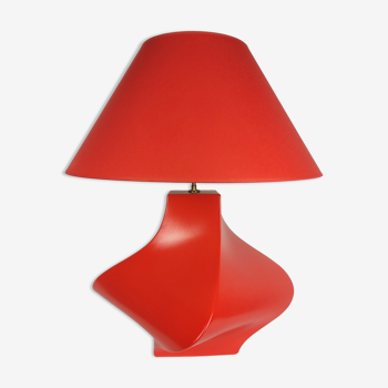 Kostka red ceramic lamp by Y Boudry vintage, France 1990