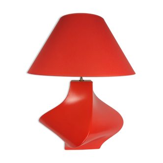 Lampe en céramique rouge Kostka par Y Boudry vintage, France 1990