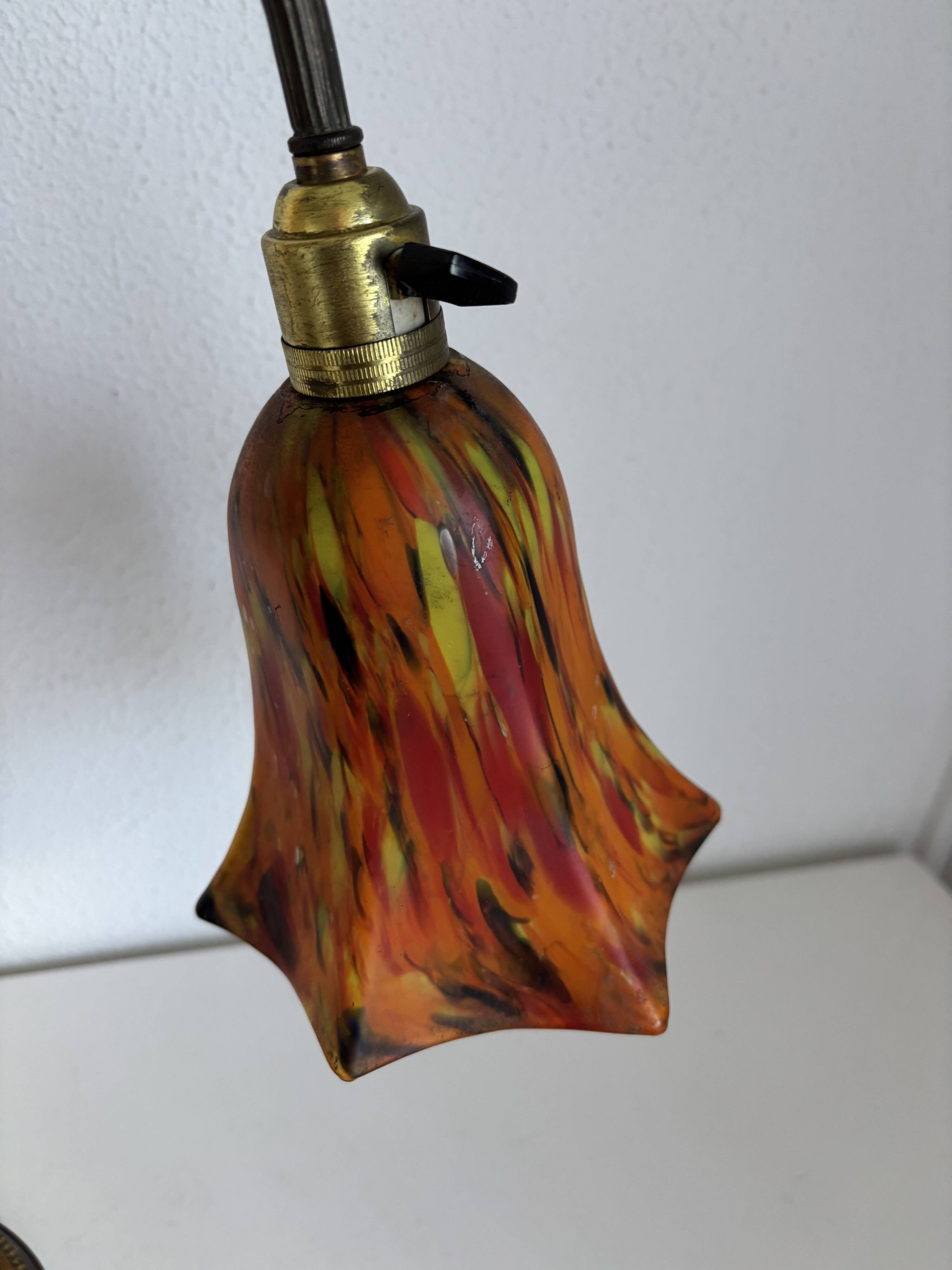 Vintage 1900 Clichy glass paste lamp, brass workshop desk - 60 cm