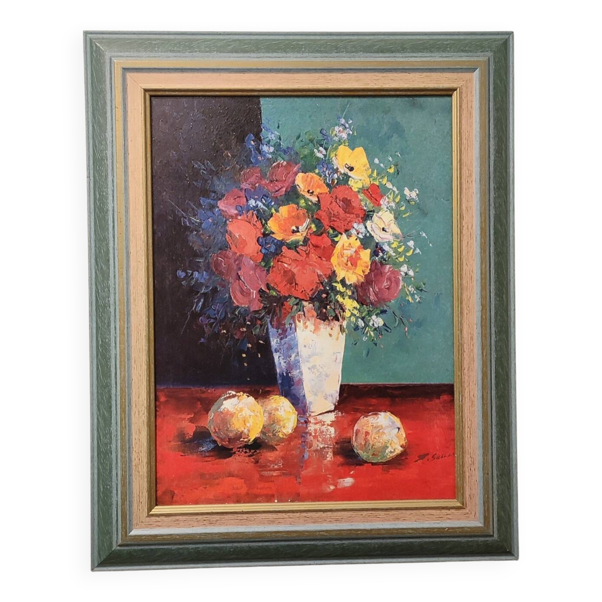 Painting Bouquet of flowers and lemons signed