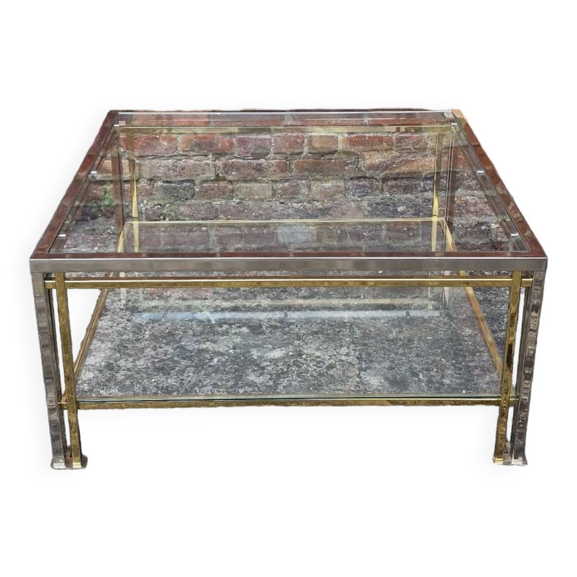 Vintage chrome and gold Hollywood regency coffee table