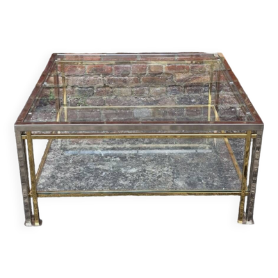 Table basse chrome et dore hollywood regency vintage
