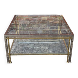 Table basse chrome et dore hollywood regency vintage