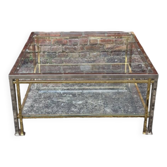 Vintage chrome and gold Hollywood regency coffee table