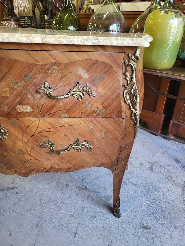 commode en bois de rose 2 tiroirs plateau marbre