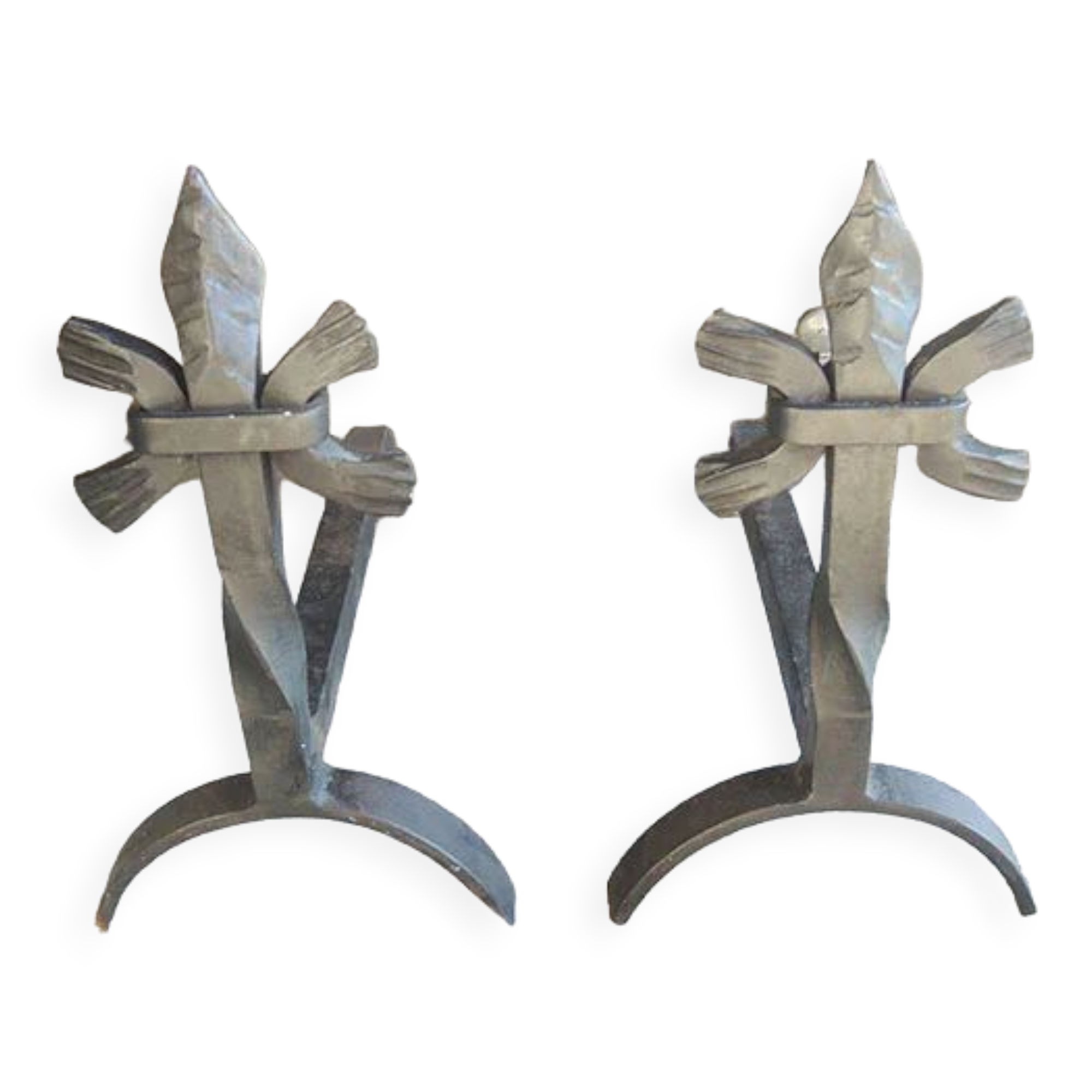 Old chenets fleur de lys in wrought iron