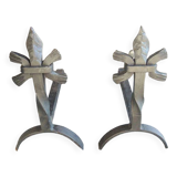 Old chenets fleur de lys in wrought iron