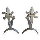 Old chenets fleur de lys in wrought iron