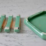 Set of a bottle bottom and 5 knife holders in art deco mint green ceramic