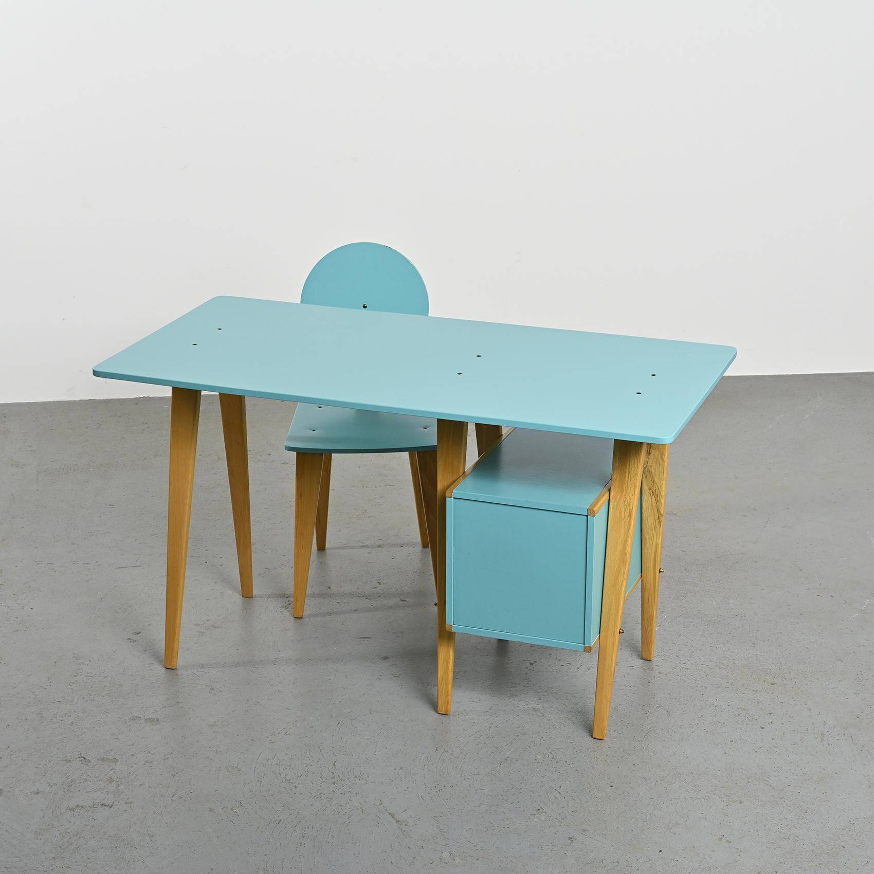 Ensemble bureau et chaise par André Sornay, Sornay Meubles Lyon 1955