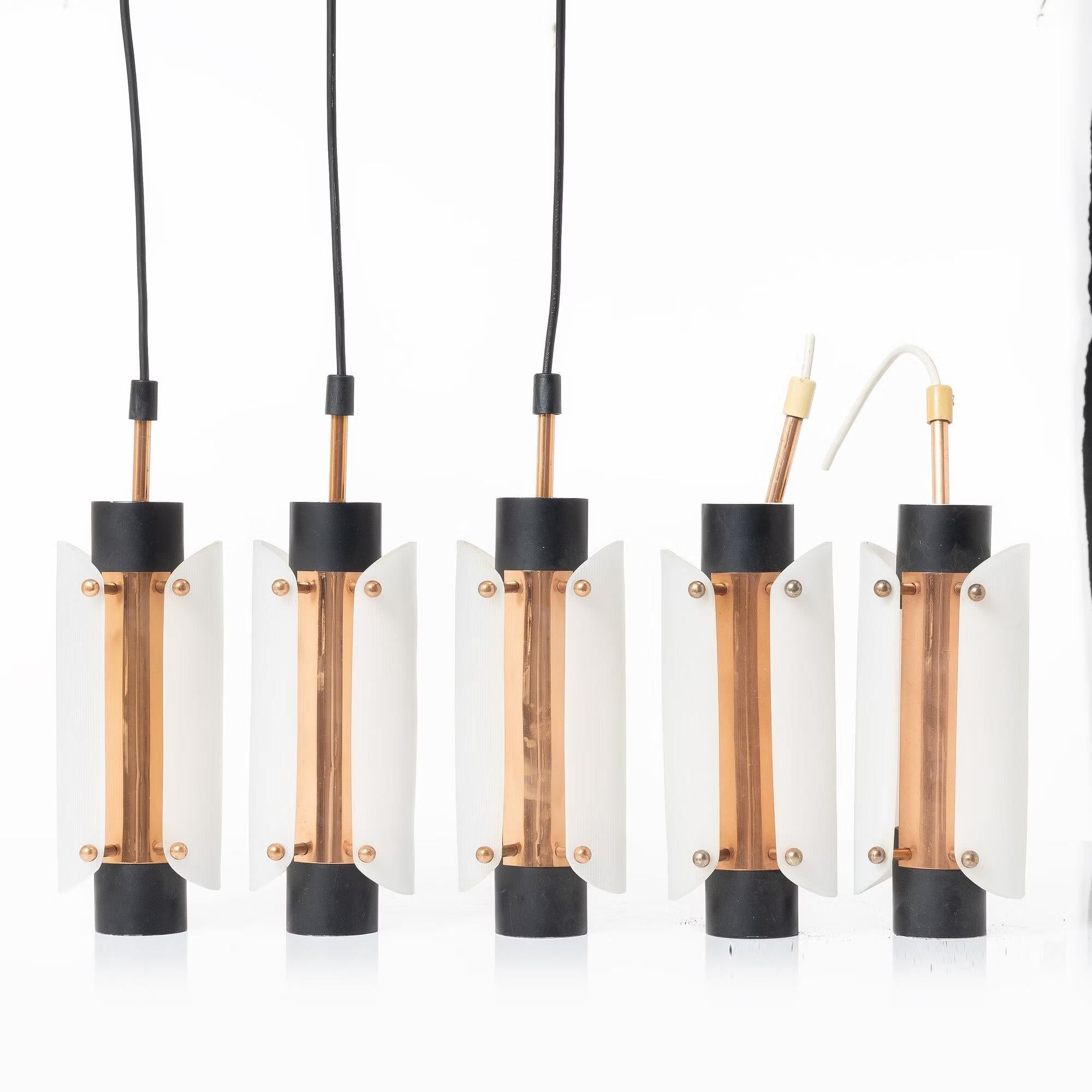 Pair of ceiling lights steel copper plexiglass Denmark 1960