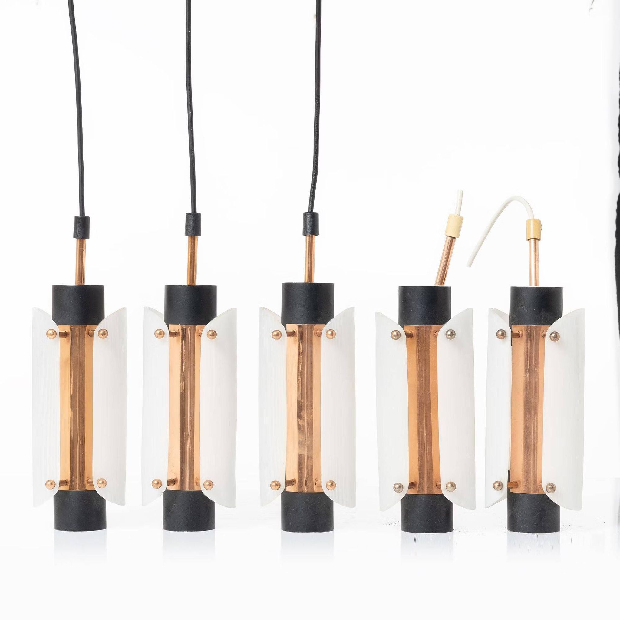 Pair of ceiling lights steel copper plexiglass Denmark 1960