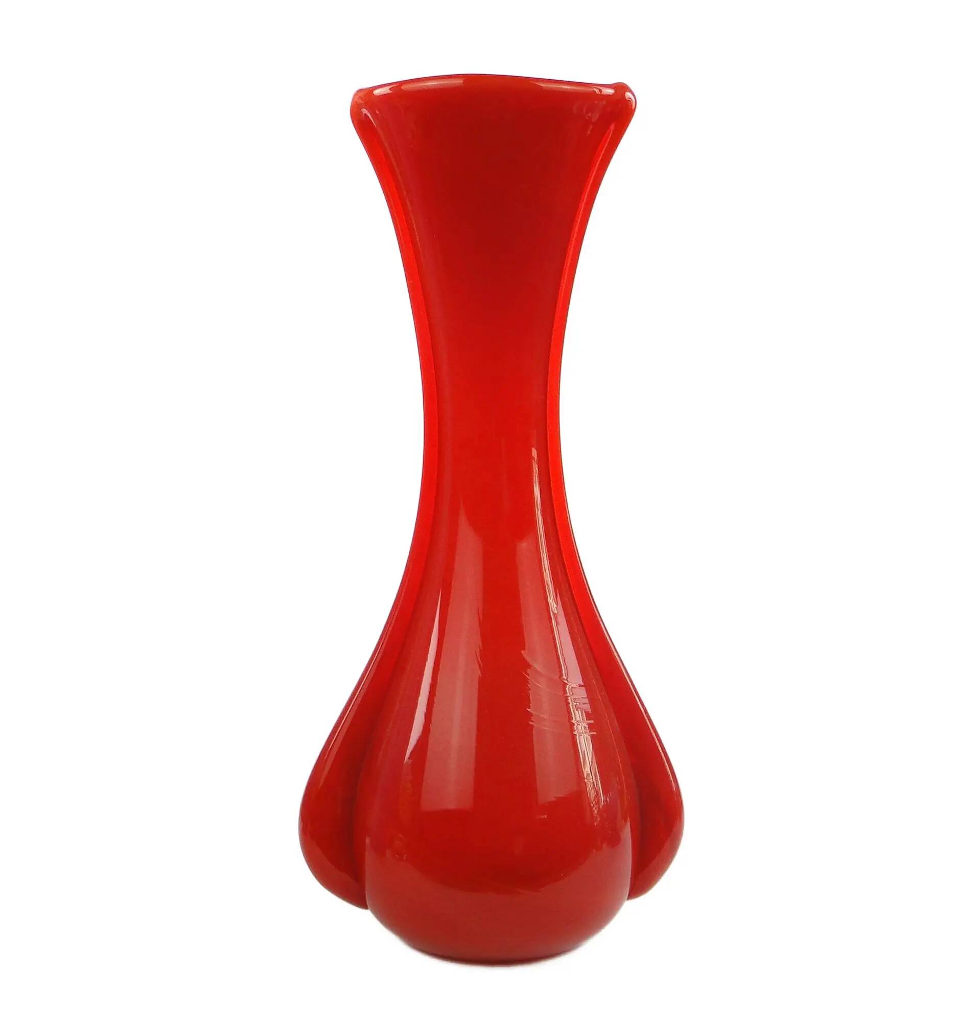 Mid-century modern vase, red glass, Poland, 1970s