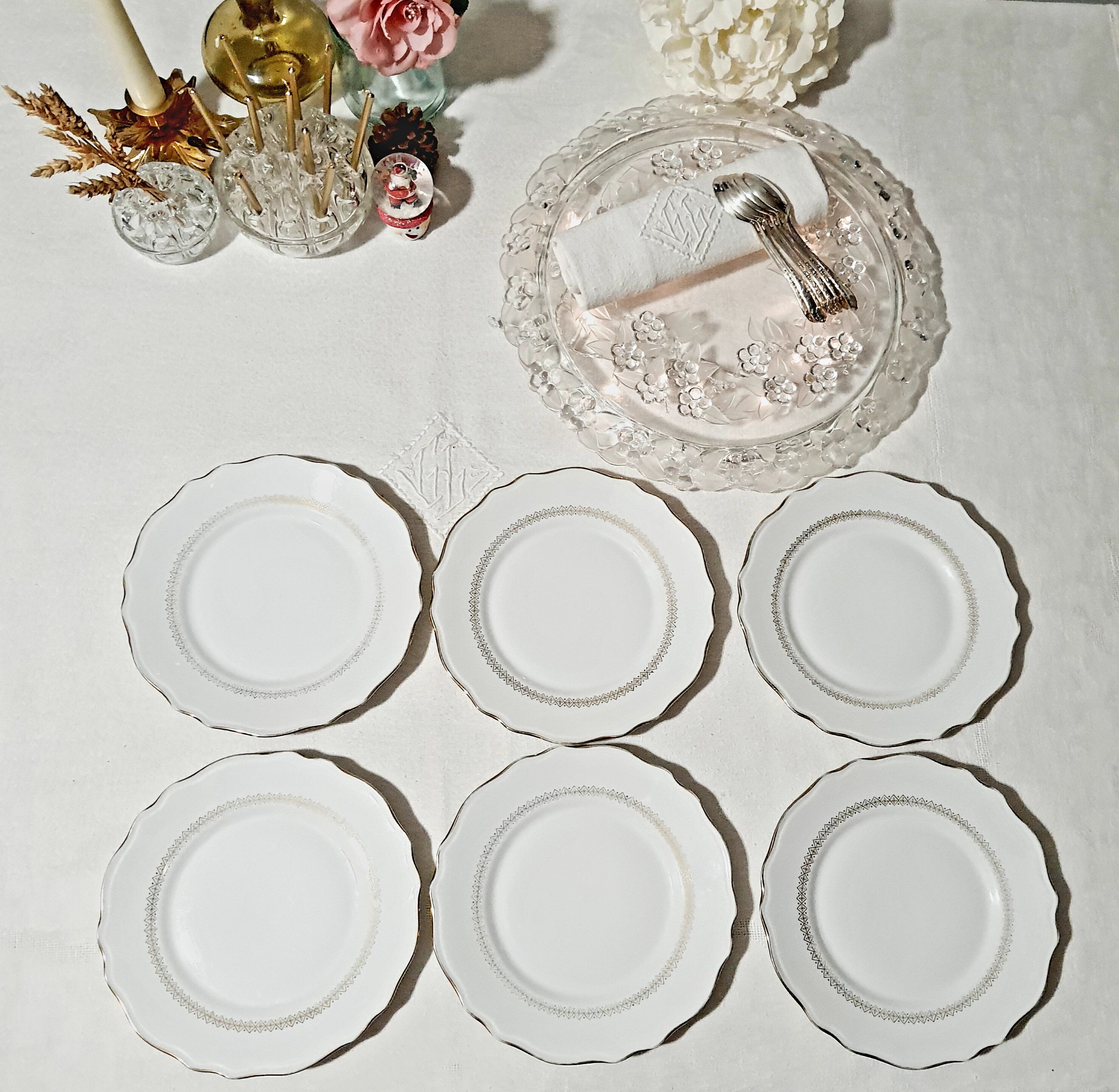 Lot of 6 dessert plates Porcelaines Lourioux