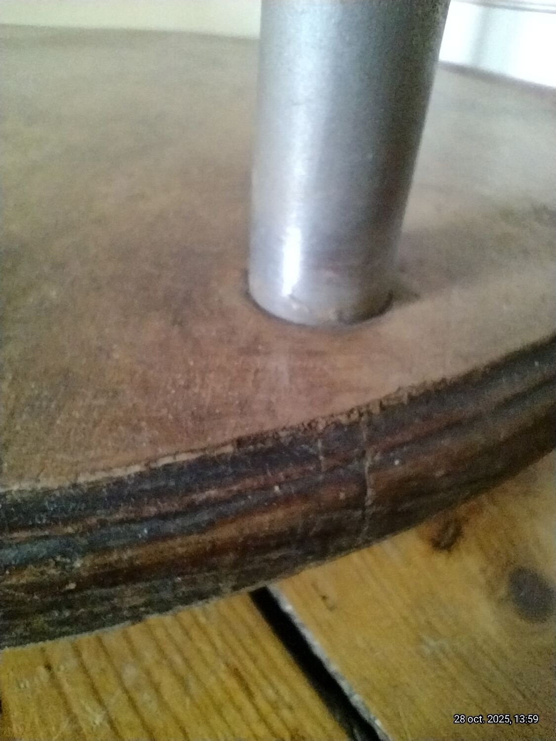 Table basse guéridon sellette vintage art déco tube métal plateau bois