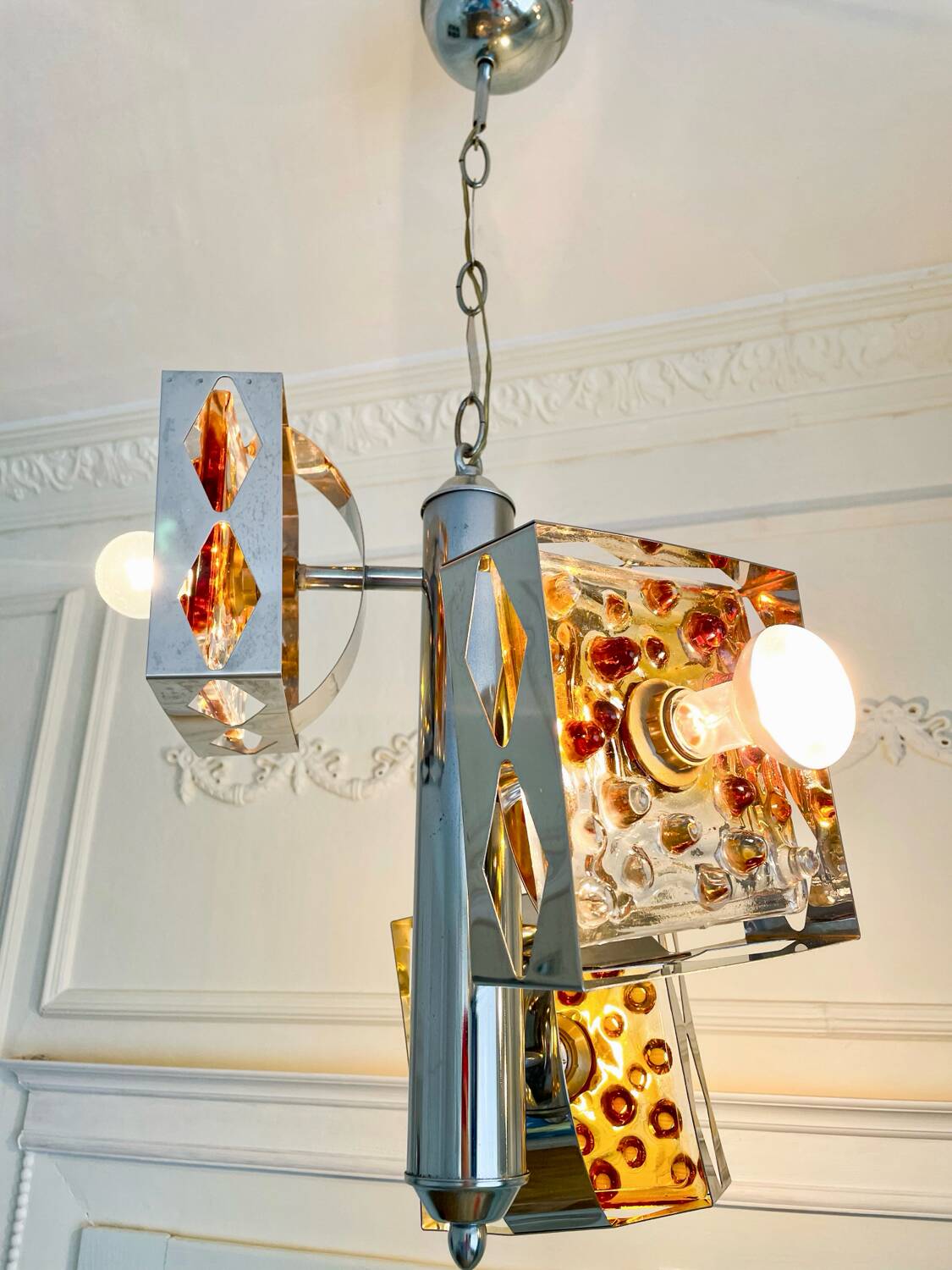 Suspension vintage en verre de Murano par Mazzega – années 70 – verre