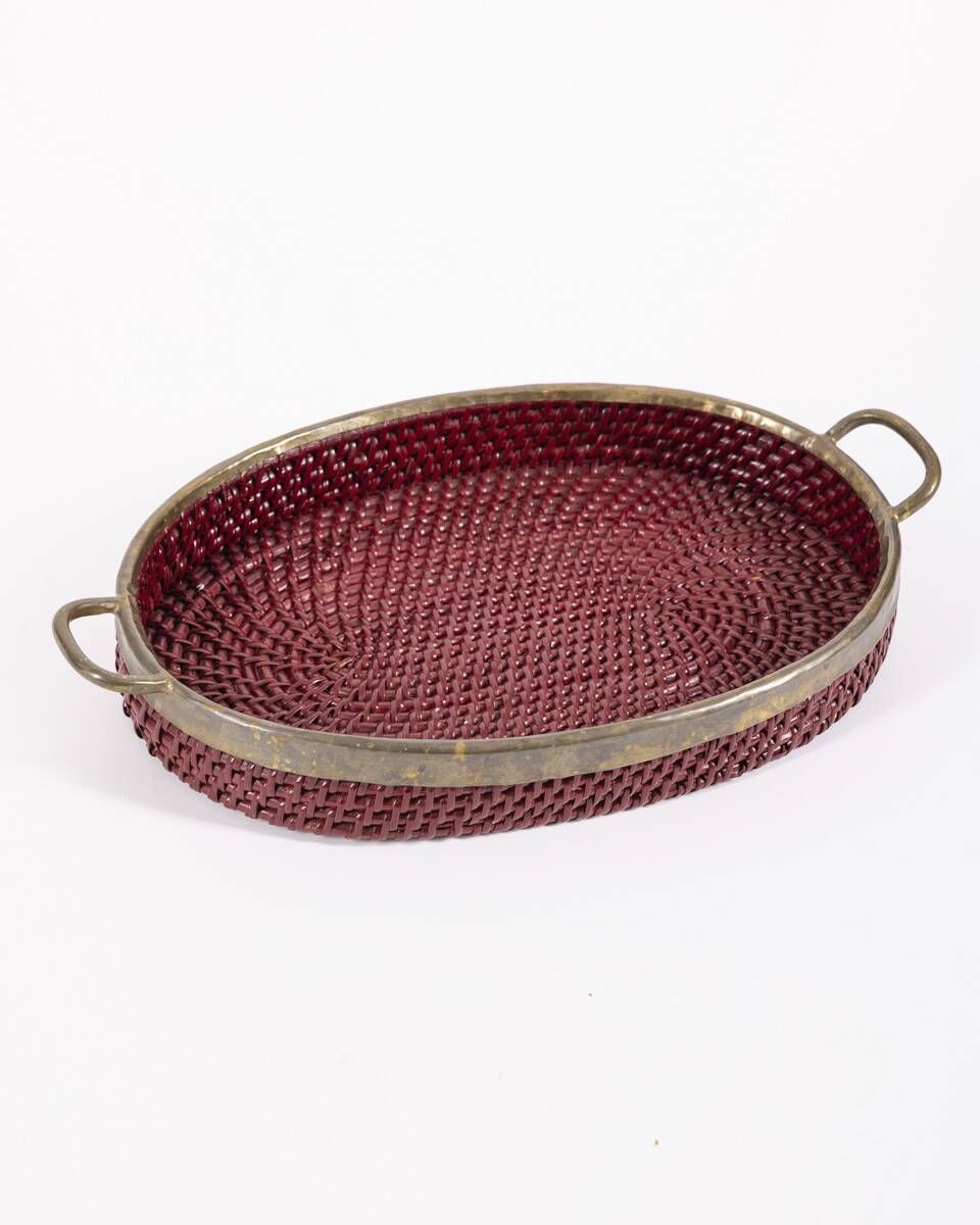 Vintage 1970s Wicker and Brass Tray, Italian Design