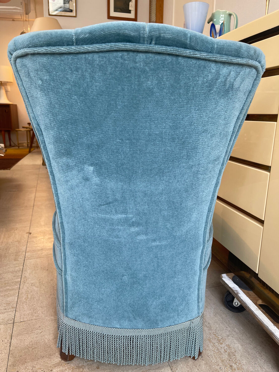 Vintage blue velvet armchair, 1950s-60s