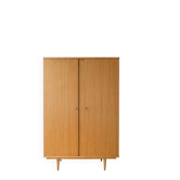 Vintage 1950s cabinet with tapered legs, wood.