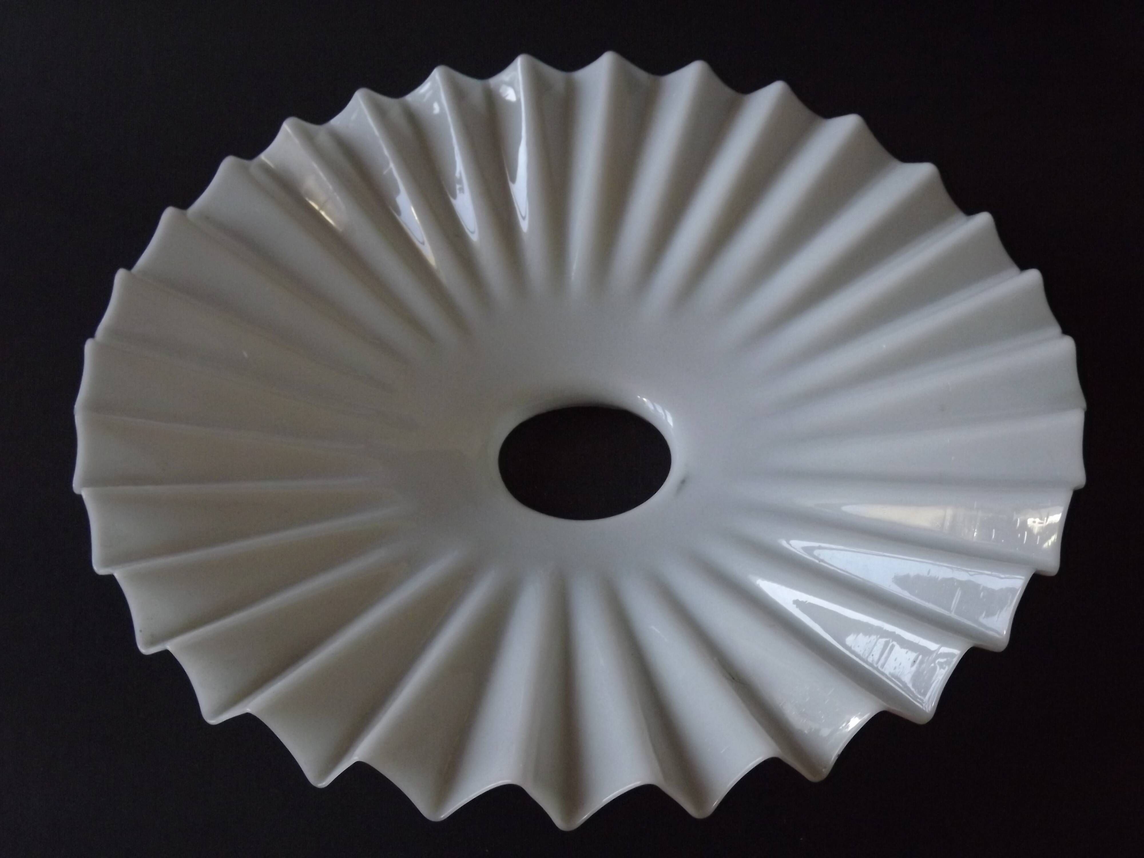 French Vintage 1930s Art Deco White Opaline Glass Pleated Lamp Shade