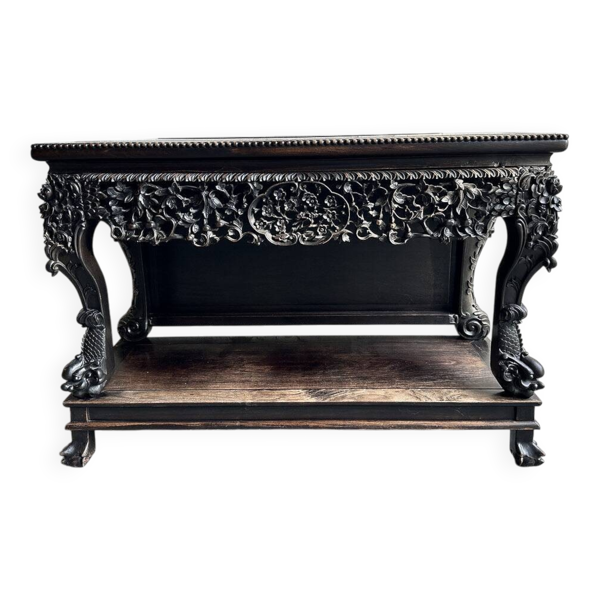 Console antique sculptée à la main de la dynastie Qing du XIXe siècle vers 1860, Chine.