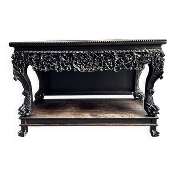 Console antique sculptée à la main de la dynastie Qing du XIXe siècle vers 1860, Chine.