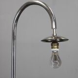 Art Deco chrome floor lamp, milk glass, walnut base, 1930s Czechoslovakia