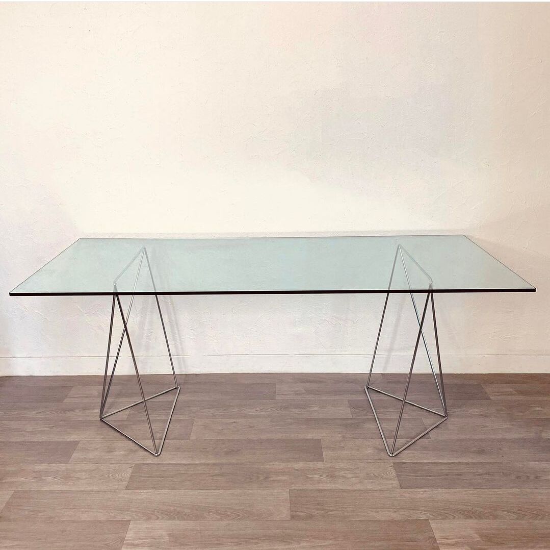 Trestle and glass desk