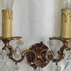 Pair of French Vintage Double Bronze Crystal Wall Lights with Acanthus Detail