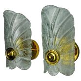 Pair of frosted leaf sconces, murano glass, italy, 1970
